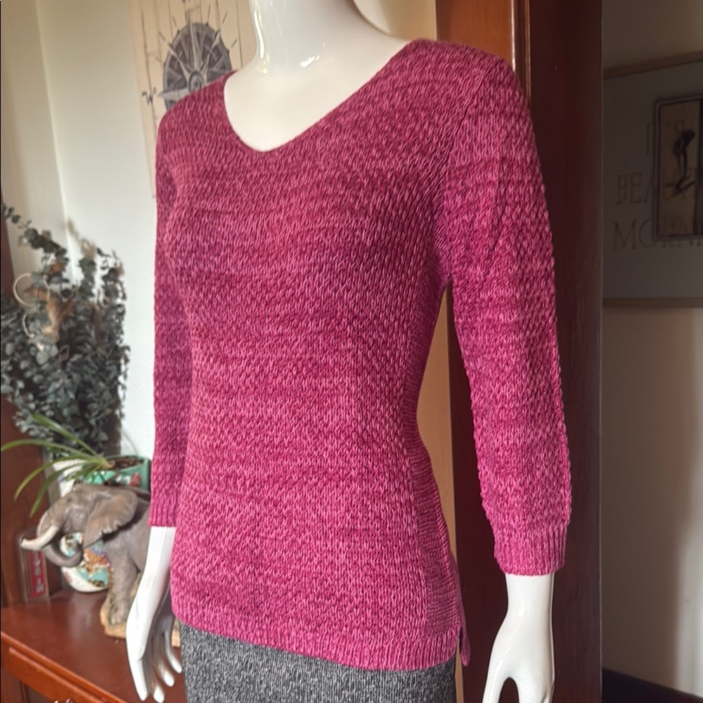 NWT northern reflections size small Raspberry Pink V-Neck Sweater Textured Knit